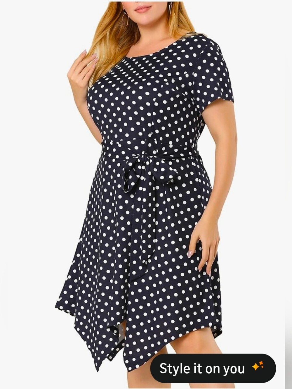 Agnes Orinda Women's Plus Size Dress Polka Dots Retro Work High Low Short Sleeve